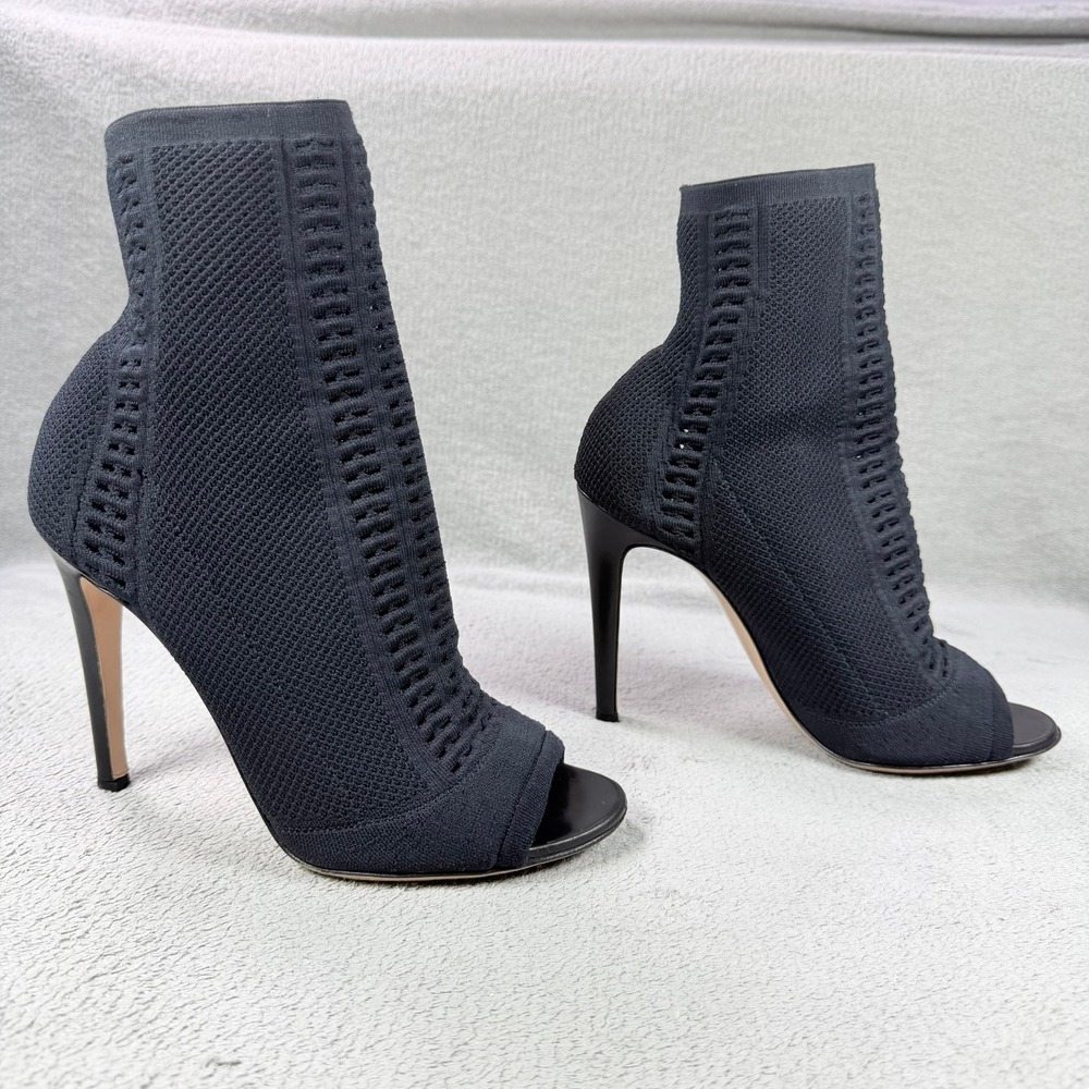 Gianvito Rossi Womens 38.5 Black Knit Open Toe Stiletto Sock Bootie Italy Luxury